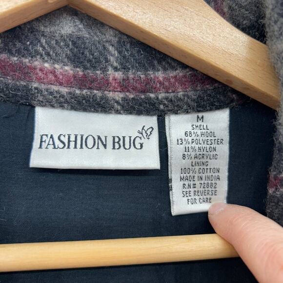 Vintage Y2K 2000s Fashion Bug Plaid Wool Zip Up Collared Cropped Jacket Medium - Picture 6 of 8